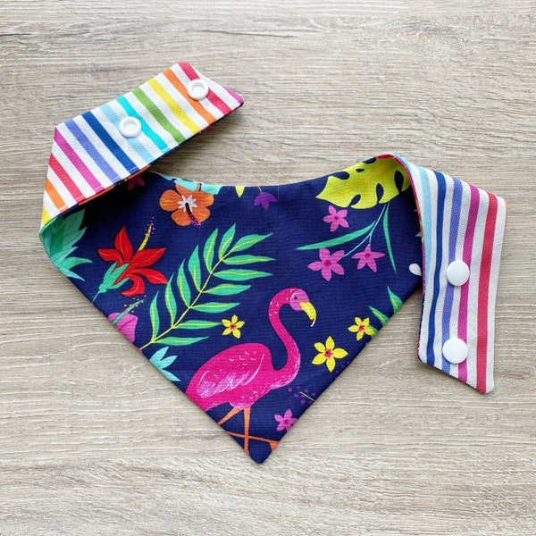 New! Tropical Summer Floral Dog Bandana, Pet Scarf, snaps on, tie on, Season bandana, spring bandana, pom pom bandana, pet bandana, rainbow