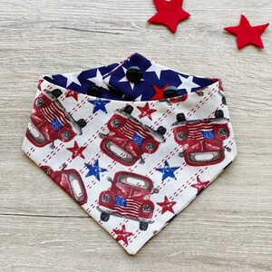 4th of July Dog bandana, Patriot red truck, Snap on Bandana, Matching hair-bow, Bow and Bandana, Cute bandanas, reversible bandana,