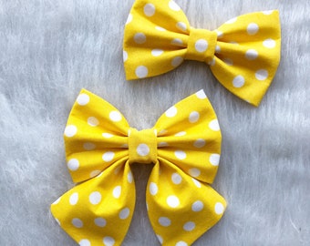 Yellow Polka Dot Dog Bow Tie, Pet Collar Accessory