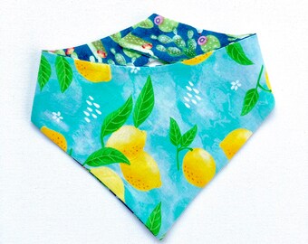 Reversible Lemonade Cactus Dog Bandana, Snap-On Pet Scarf