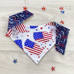 4th of July Dog Bandana, USA Patriot dog bandana, Summer, Memorial Day, Tie On Dog Bandana, reversible bandana, matching hair bow