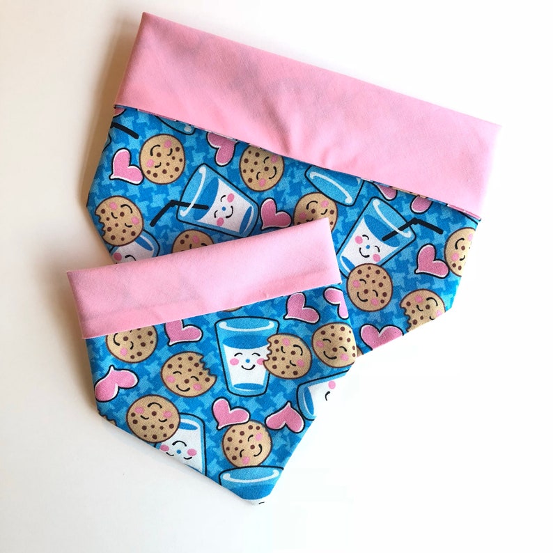 tie on Dog Clothe snap on bandana snaps on Summer bandana Pet Scarf reversible Cookies and Milk Dog Bandana Puppy bandana