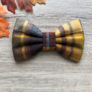 New! Brown/Mustard Flannel Dog Bowtie, Autumns Dog Accessories, Plaid Dog Bowtie, Puppy Bow, Pet bowtie, bowties, Christmas dog bowtie