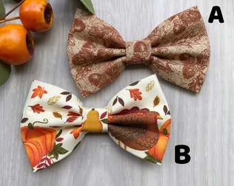 Fall Dog Bowtie, Turkey Pumpkin Print, Pet Collar Accessory