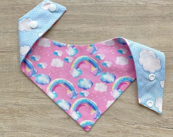 Rainbow Clouds, Spring Dog bandana, Snap on Bandana, Matching hair-bow, Bow and Bandana, Cute bandanas