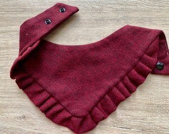 New! Burgundy Dog bandana with ruffles , Flannel Fancy bandana, Snap on Bandana, Matching hair-bow, Bow and Bandana, fall dog fashion