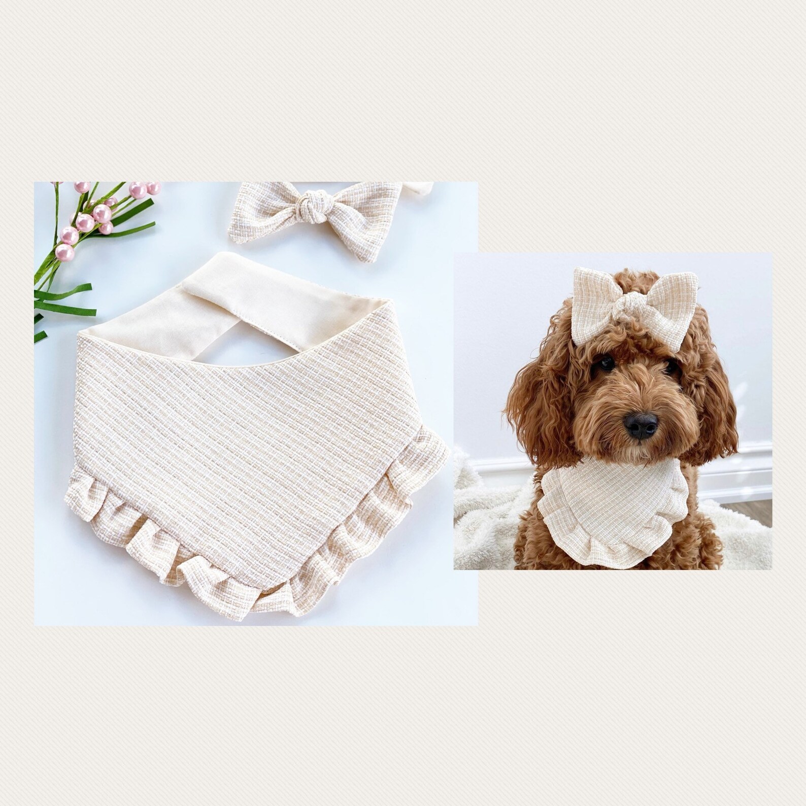 New Cream Metallic Dog bandana Fancy bandana Snap on Etsy