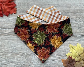 Autumn Leaves Dog Bandana, Reversible Snap-On Pet Bandana