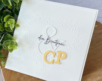 Personalisierte Hochzeitskarte, individuelle Glückwunschkarte zur Hochzeit mit Initialen, Anfangsbuchstaben des Brautpaars