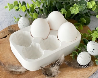 weißer Eierkarton aus Keramikgießmasse, passend für 6 Hühnereier