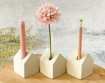 Decorative house made of concrete, grey concrete house can be used as a candle holder, pen holder or test tube holder, hygge decoration in Skandi style