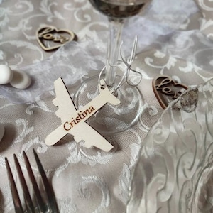 segnaposto AEREO viaggi LEGNO con NOME invitati matrimonio personalizzato bomboniera tavola