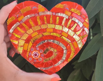 Mosaic heart heart mosaic red blue orange green gift to hang gift idea birthday birth anniversary 16 cm