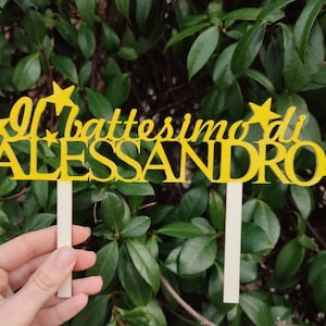 CAKE TOPPER LEGNO battesimo personalizzato con nome torta bambino 15-20-25 cm