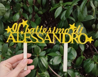 CAKE TOPPER LEGNO battesimo personalizzato con nome torta bambino 15-20-25 cm