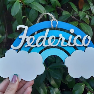 RAINBOW door decoration birth bow wooden hanging personalized with NAME gift idea for baby girl bedroom
