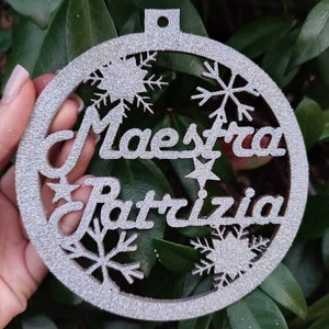 PERSONALIZED CHRISTMAS BALL with teacher's name gold glitter Christmas decoration in wood 2 names couple friends uncles grandparents 12 cm tree fine ornament