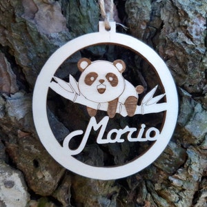 BALL CHRISTMAS ball wooden decoration PANDA personalized with name 8 cm Christmas to hang tree placeholder tag