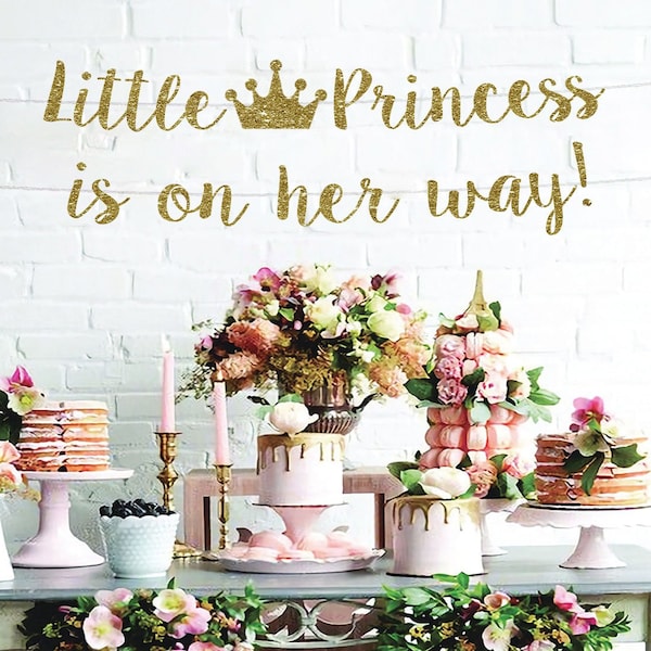 Little princess baby shower decor, little princess is on her way sign, woodland baby shower decor, royal princess, girl baby shower