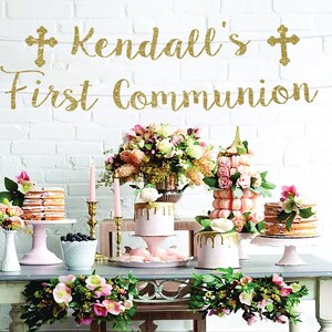 First communion banner custom banner personalized communion banner communion decor communion gold banner god bless banner communion sign