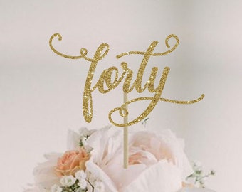 Glitter 40th Birthday Cake Topper: Hello Forty Party Decor