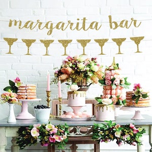 Margarita bar banner party garland fiesta cinco de mayo  margarita tropical drink garland decor gold glitter margarita banner luau party