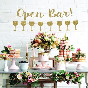 Open bar banner, sangria bar sign, Bridal shower banner, bachelorette party banner, Wedding open bar, Gold open bar, liquor sign