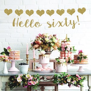 Glitter Hello 60 Banner: 60th Birthday Party Decor