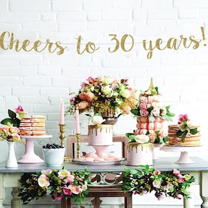 Cheers to 30 Years Banner: Glitter Birthday Party Backdrop