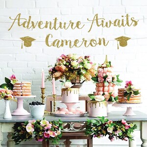 Adventure awaits graduation banner custom banner adventure awaits banner graduation party banner congrats grad graduation decor grad banner