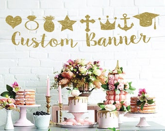 Custom Banner, Personalized banner glitter banner, wedding banner, name banner, custom garland, wedding garland, script letters, gold banner