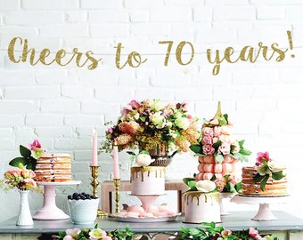 Glitter Cheers to 70 Years Banner: Personalized Birthday Backdrop