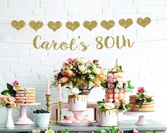 80th Birthday Glitter Banner: Custom Party Decoration