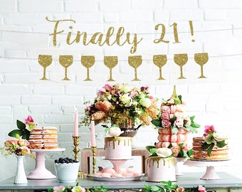 21st Birthday Banner: Gold Party Decor, Finally 21