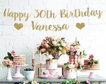 Glitter 30th Birthday Banner: Custom Name Party Decor