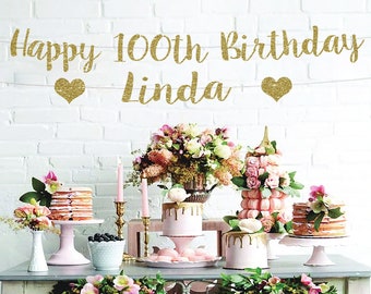 Happy 100th Birthday Banner – Gold Glitter, Buchstaben 12,7 Cm Hoch, Für 100. Geburtstagsfeier