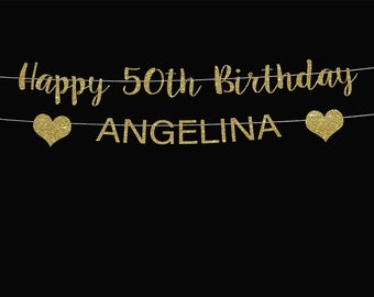 Glitter 50th Birthday Banner: Custom Name Party Decor