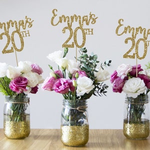 20th birthday centerpieces 20th centerpieces 20th birthday party 20th birthday decor gold 20th birthday party decorations 20th party decor