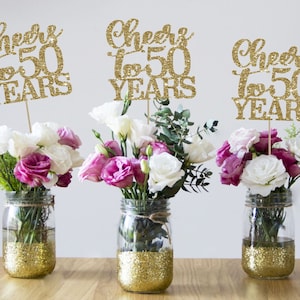 50th birthday centerpieces cheers to 50 years 50th birthday party 50th birthday decor gold 50th birthday party decorations 50th party decor