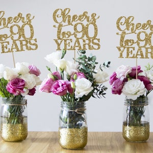 90th birthday centerpieces cheers to 90 years 90th birthday party 90th birthday decor gold 90th birthday party decorations 90th party decor