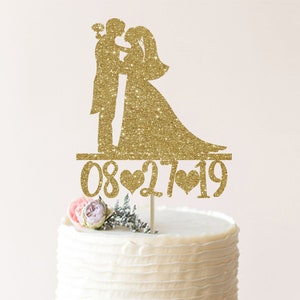 Custom Wedding Date Cake Topper: Cardstock Couple Silhouette