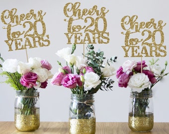 20th birthday centerpieces cheers to 20 years 20th birthday party 20th birthday decor gold 20th birthday party decorations 20th party decor