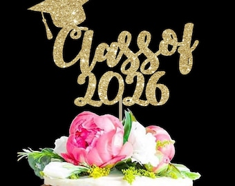 Class of 2026 Cake Topper: Gold Graduation Party Decoration