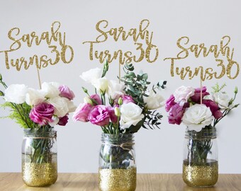 Gold Glitter 30th Birthday Centerpiece Sticks: Party Decor
