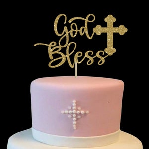 God Bless Cake Topper: Baptism, First Communion Decoration