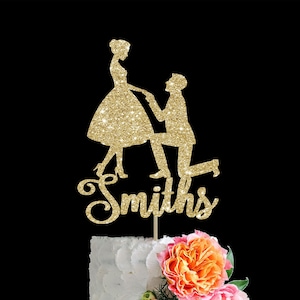 Engagement cake topper marriage proposal topper bridal shower decor engagement silhouette proposal silhouette couple cake topper custom top