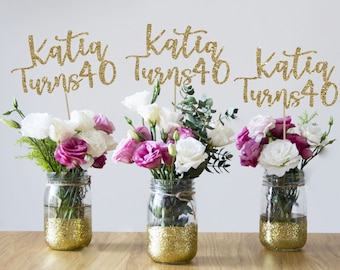 Gold 40th Birthday Centerpiece: Cardstock Party Decor