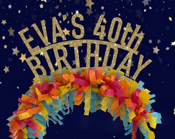Custom 40th Birthday Headband: Party Crown with Fringe
