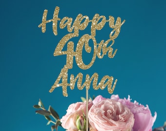 Personalized 40th Birthday Cake Topper: Glitter Cardstock Decoration