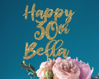 Custom 30th Birthday Cake Topper: Glitter Cardstock Party Decor